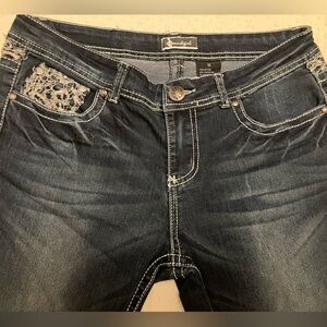 Soundgirl Dark Blue Skinny Jeans with Lace Accent Mid Rise Bootcut‎ Jr size 11